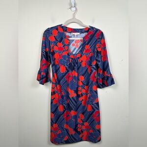 Jude Connally Nancy Dress Blue‎ Red Bell Sleeve Size Medium EUC Jude Cloth